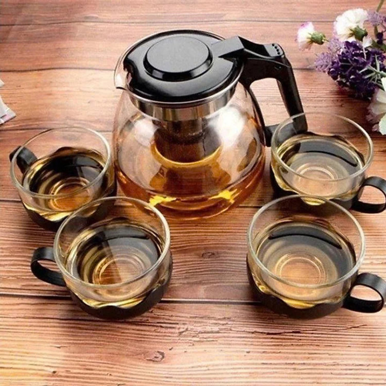 Bộ ấm pha trà kèm 4 ly cốc thủy tinh có lưới lọc 